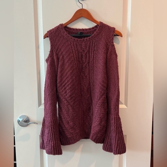 G.I.L.I. Got It Love It Cold Shoulder Burgundy Sweater with Bell Sleeves - Picture 1 of 16